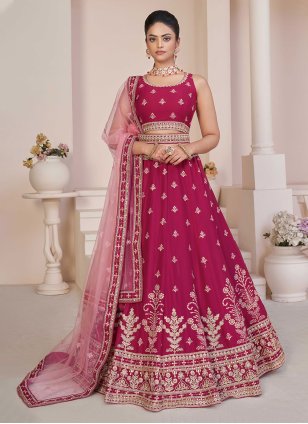 Party Wear Printed Pleasing Pink Black Readymade Raw Silk Lehenga Choli at  Rs 13800 in Surat