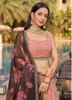 Pink Georgette Embroidered A - Line Lehenga