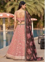 Pink Georgette Embroidered A - Line Lehenga