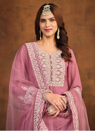 
                            Pink Georgette Embroidered Palazzo Salwar Suit