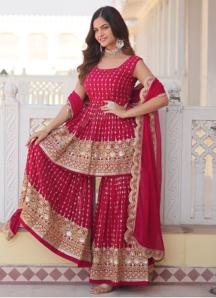 
                            Pink Georgette Embroidered Readymade Salwar Suits