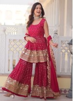 Pink Georgette Embroidered Readymade Salwar Suits