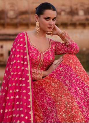 
                            Pink Georgette Embroidered Readymade Trendy Gown