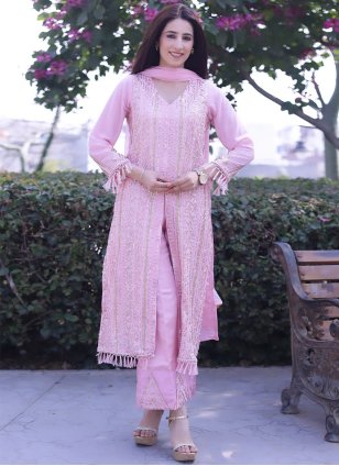 Pink Georgette Embroidered Salwar suit