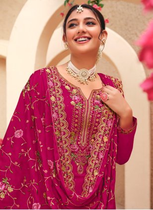 
                            Pink Georgette Embroidered Trendy Salwar Suits