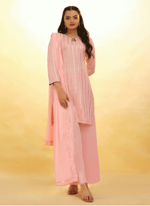 Pink Georgette Fancy Work Women's Salwar suit