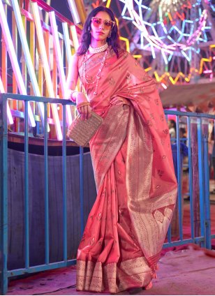 Pink Handloom Silk Weaving Contemporary Saree