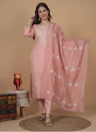 Pink Muslin Embroidered Readymade Salwar Kameez