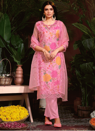 Pink Muslin Embroidered Women's Salwar suit