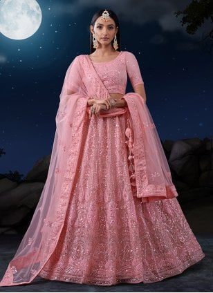 NEW LENGHA CHOLI WITH JACKET IN LATEST PATTERN PINK COLOUR