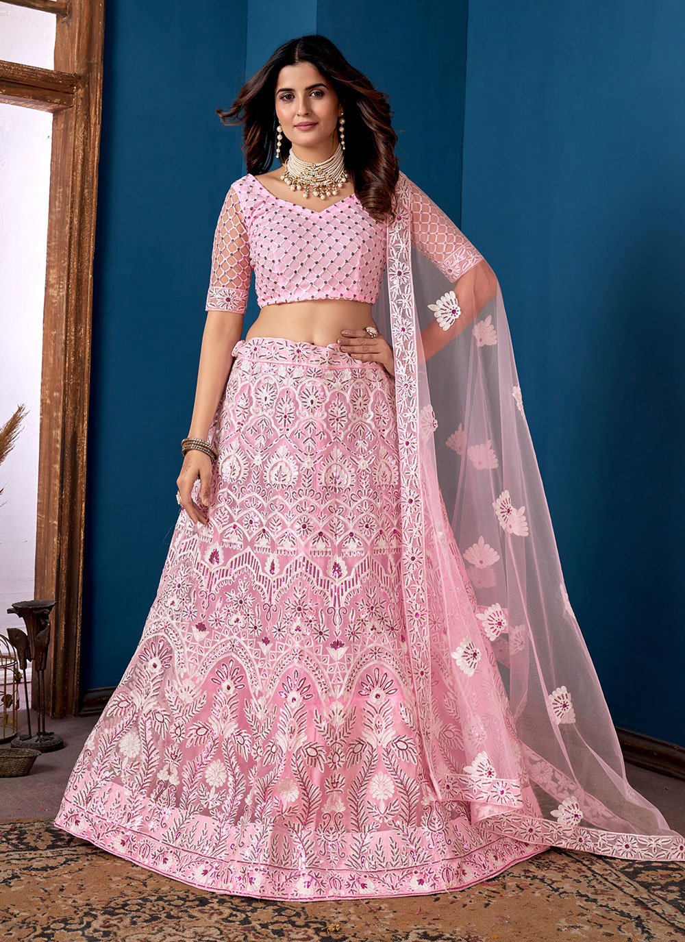 Pale light pink crop top lehenga designs - YouTube