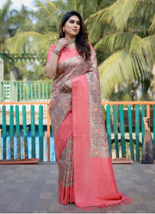 Pink Silk Digital Print Classic Sari