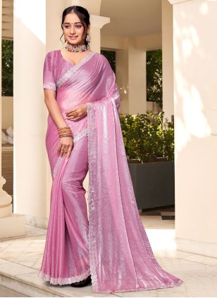 Pink Silk Swarovski Trendy Sari