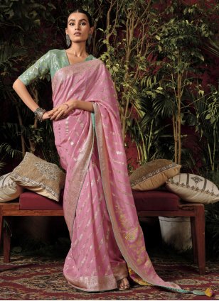 Pink Silk Weaving Designer Sari
