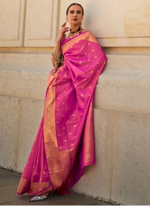 Pink Silk Weaving Trendy Sari