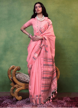 Pink Weaving work Traditional Saree