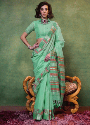 Pista green color Traditional Saree with Weaving work