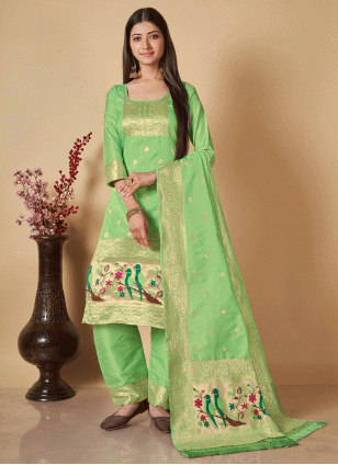 Pista green Woven Salwar suit