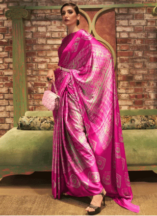 Printed work color Satin fabric Printed Traditional Saree