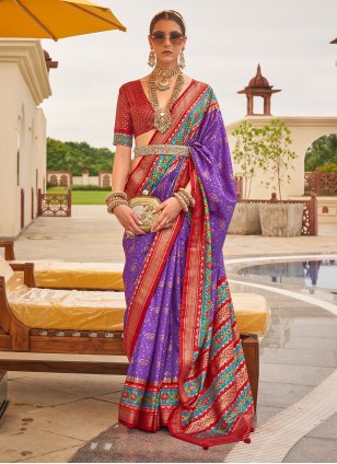 Purple and Red Patola Silk Patola Print Trendy Sari