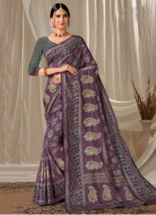 Purple Art Silk Embroidered Trendy Saree