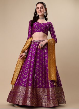Purple Banarasi Jacquard Weaving Lehenga Choli
