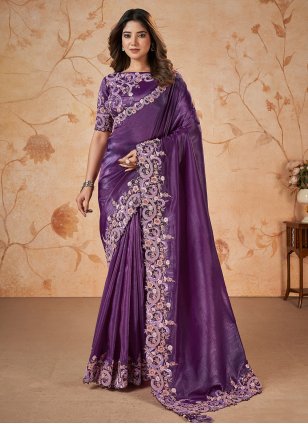 Purple Banarasi Silk Cord Work Classic Saree