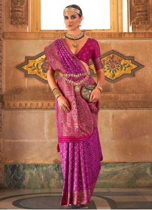 Purple Banarasi Silk Weaving Classic Sari