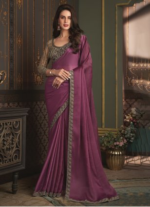 Purple Chiffon Border Contemporary Saree