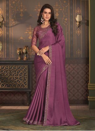 Purple Chiffon Border Contemporary Sari