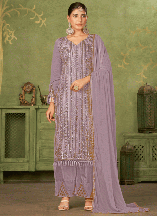 Purple Chiffon Fancy Work Women's Salwar suit