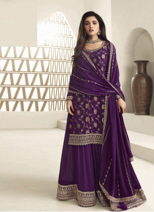 Purple Chinon Embroidered Women's Salwar suit