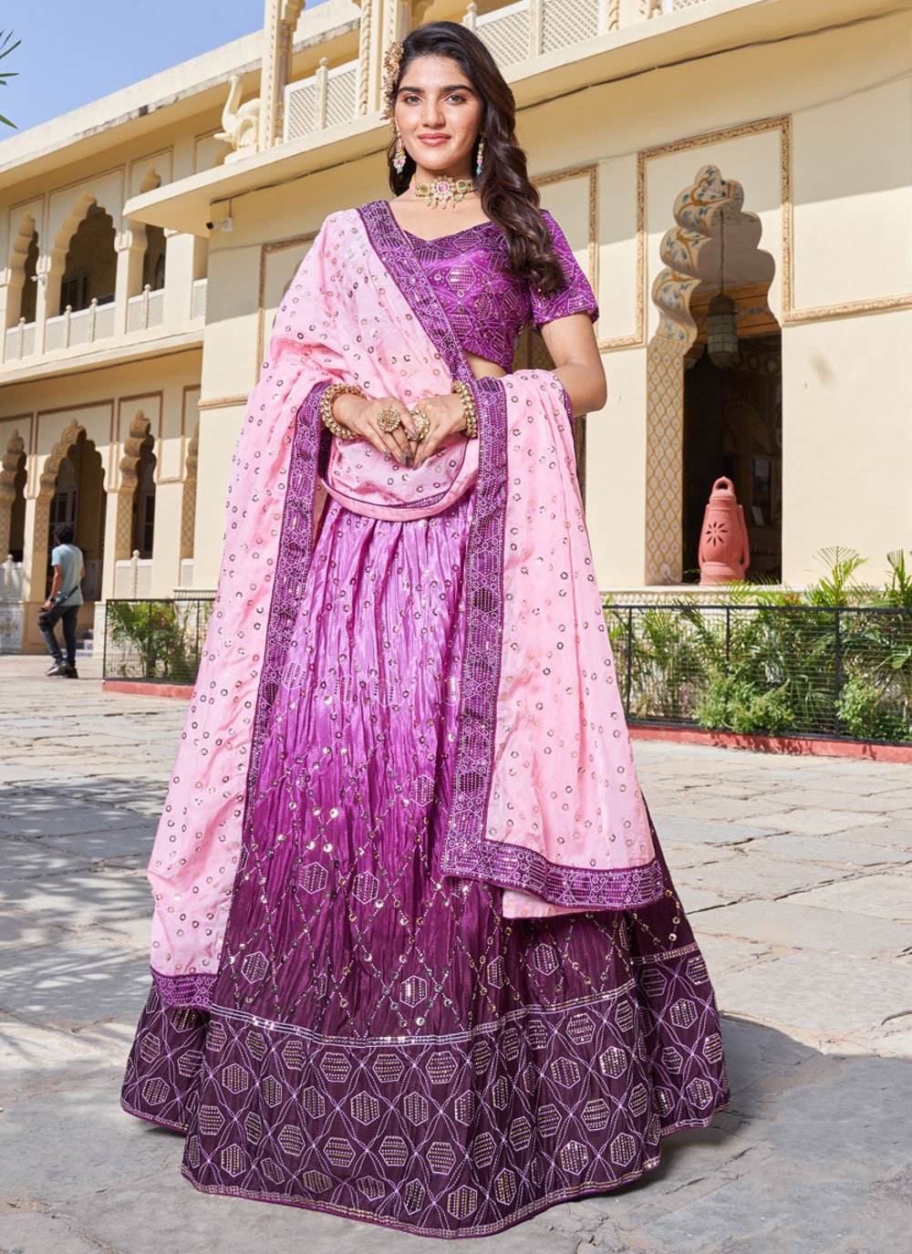Buy Bright Pink Heavy Viscose Khatli, Embroidery & Mirror Work Unstitched  Lehenga Choli - Sisha Keshav Online at Best Price | Distacart