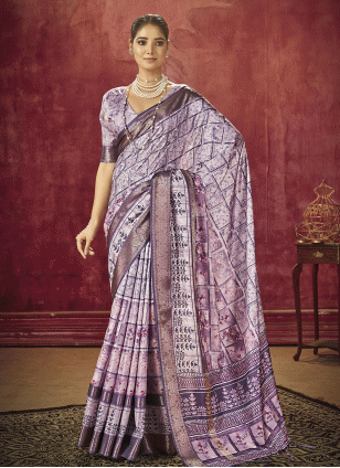 Purple color Traditional Saree with work