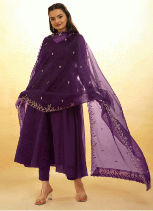 Purple Embroidered Salwar suit