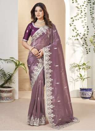 Purple Fancy Fabric Embroidered Trendy Sari