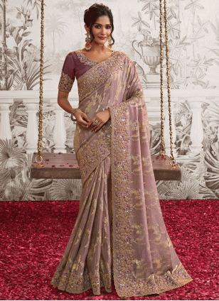 Purple Fancy Work Traditional Saree
