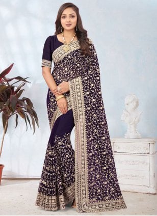 Purple Georgette Cord Work Trendy Sari