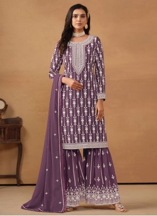 Purple Georgette Embroidered Salwar suit