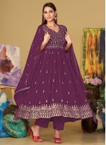 Purple Georgette Embroidered Salwar suit