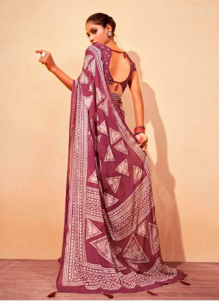 Purple Georgette Foil Print Designer Sari