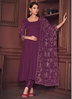 Purple Georgette Plain Trendy Salwar Kameez