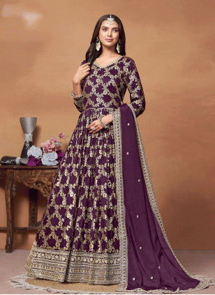 Purple Jacquard  Trendy Gown