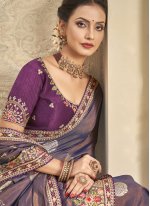 Purple Khaddar Embroidered Trendy Sari