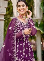 Purple Net Cord Work Trendy Salwar Suits