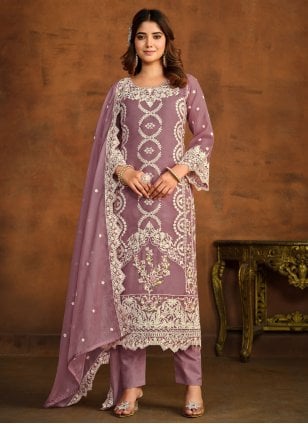 Purple Organza Embroidered Salwar suit
