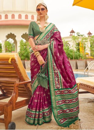 Shop Stunning Purple Embroidered Patola Silk Saree Online in USA – Pure  Elegance
