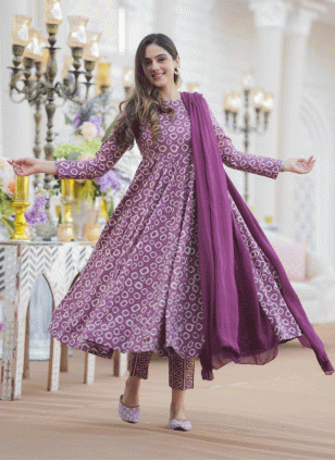 Purple Printed Women's Readymade Salwar Suits