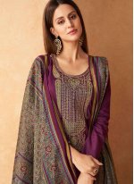 Purple Satin Embroidered Salwar suit