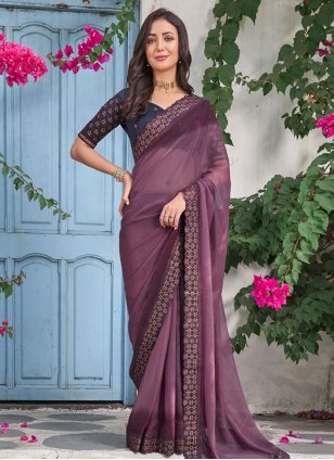 Purple Shimmer Embroidered Classic Sari
